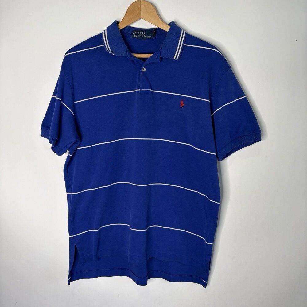 Vintage Polo Ralph Lauren Y2K 90's Blue White Striped Short Sleeve Polo Men M